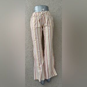 NWOT Roxy Oceanside Beach Linen Blend Pants with rope tie in multi stripe